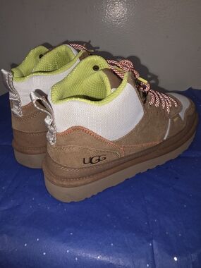 UGG Boots Brown Suede Lace-Up Boots with Neon Green Lining